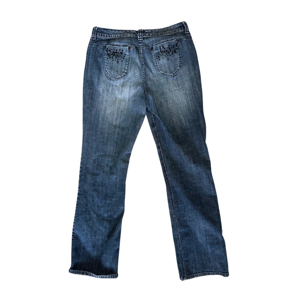 Chico's Platinum Dark Blue Straight Leg Jeans Vintage Size 2 Bedazzled Pockets